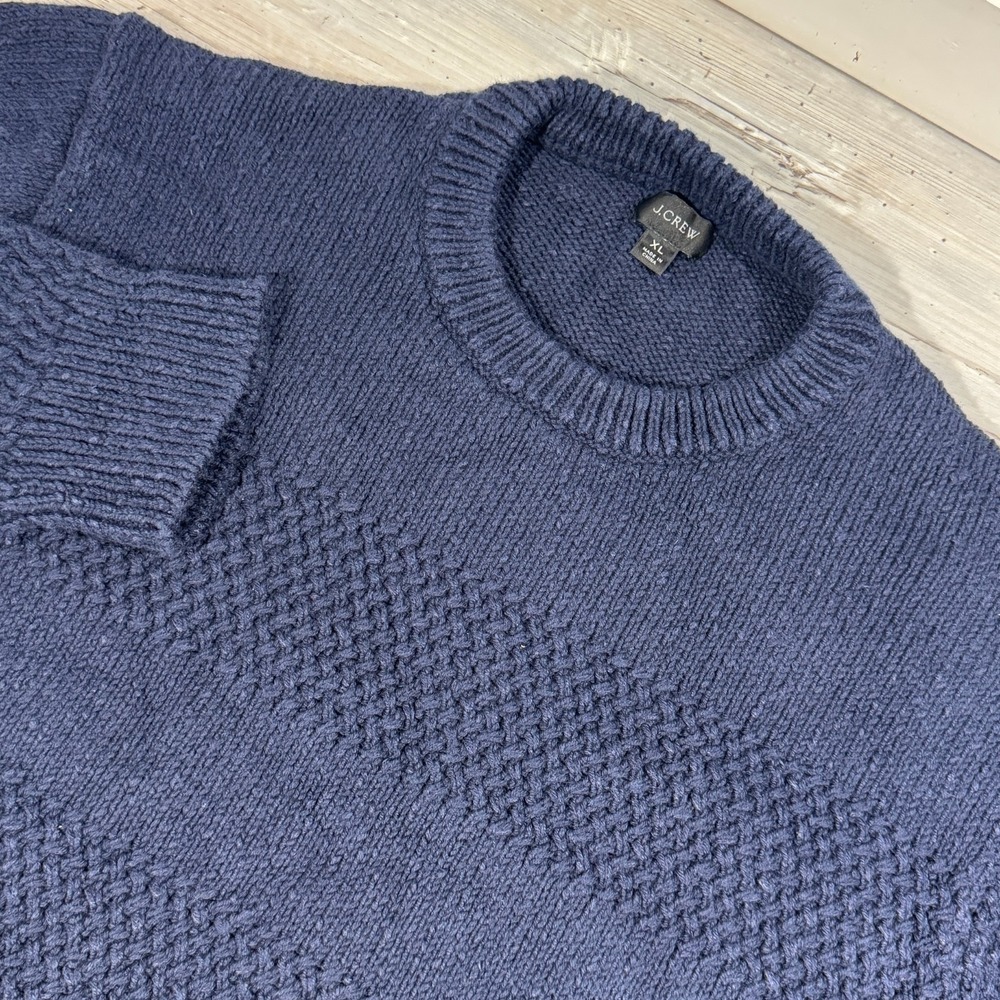 J. Crew Sweater Men's Sz XL Navy Blue Knit Cotton Linen Cable Knit Fisherman